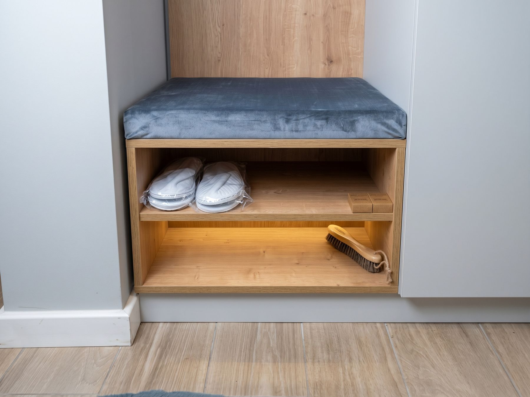 Entrance bench with slippers