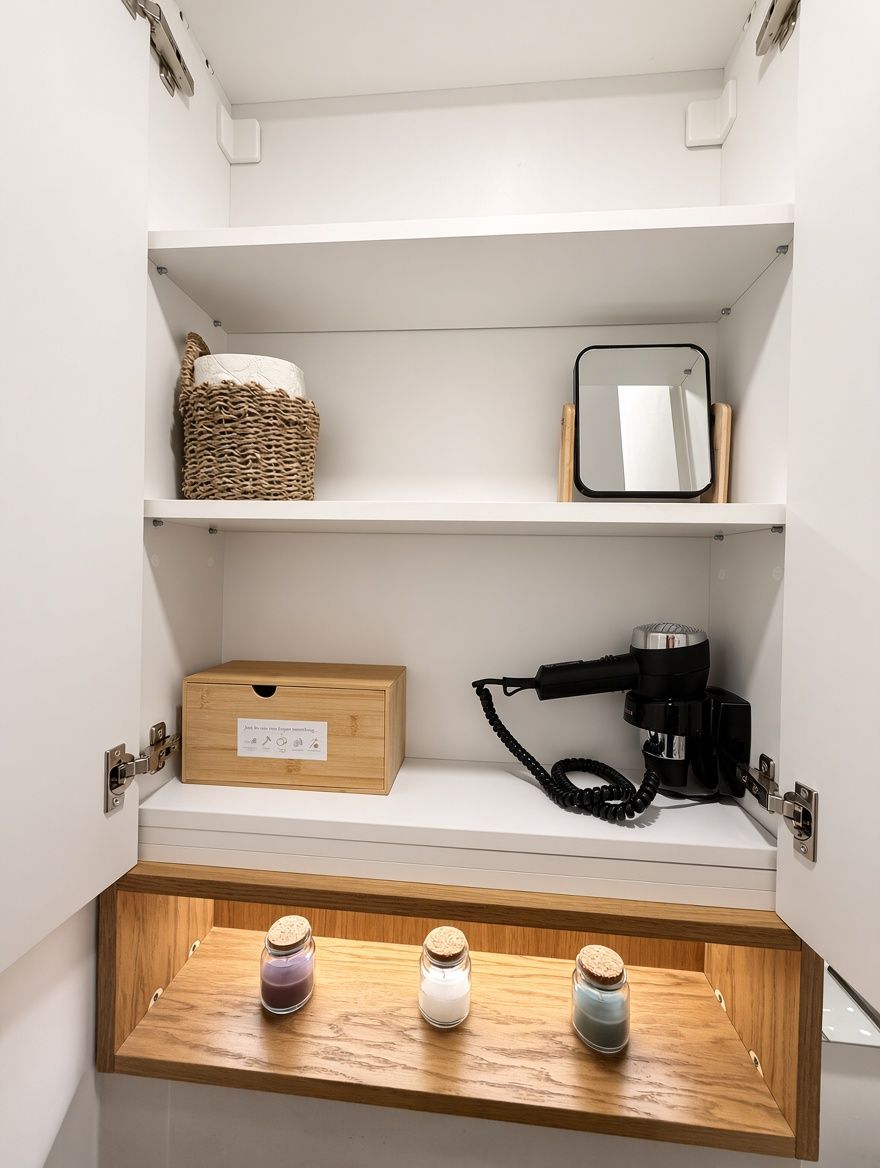 Bathroom cabinet with hair dryer